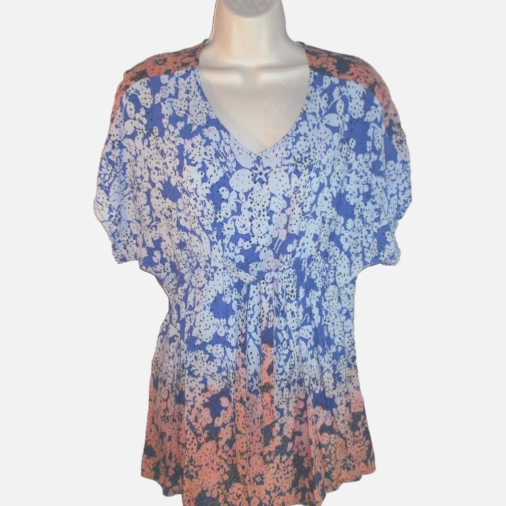 CAbi top V neck TUNIC tie front Dolman sleeve sz S